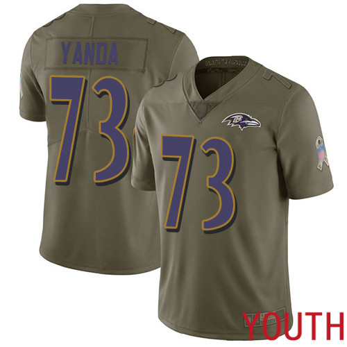 Baltimore Ravens Limited Olive Youth Marshal Yanda Jersey NFL Football #73 2017 Salute to Service->youth nfl jersey->Youth Jersey